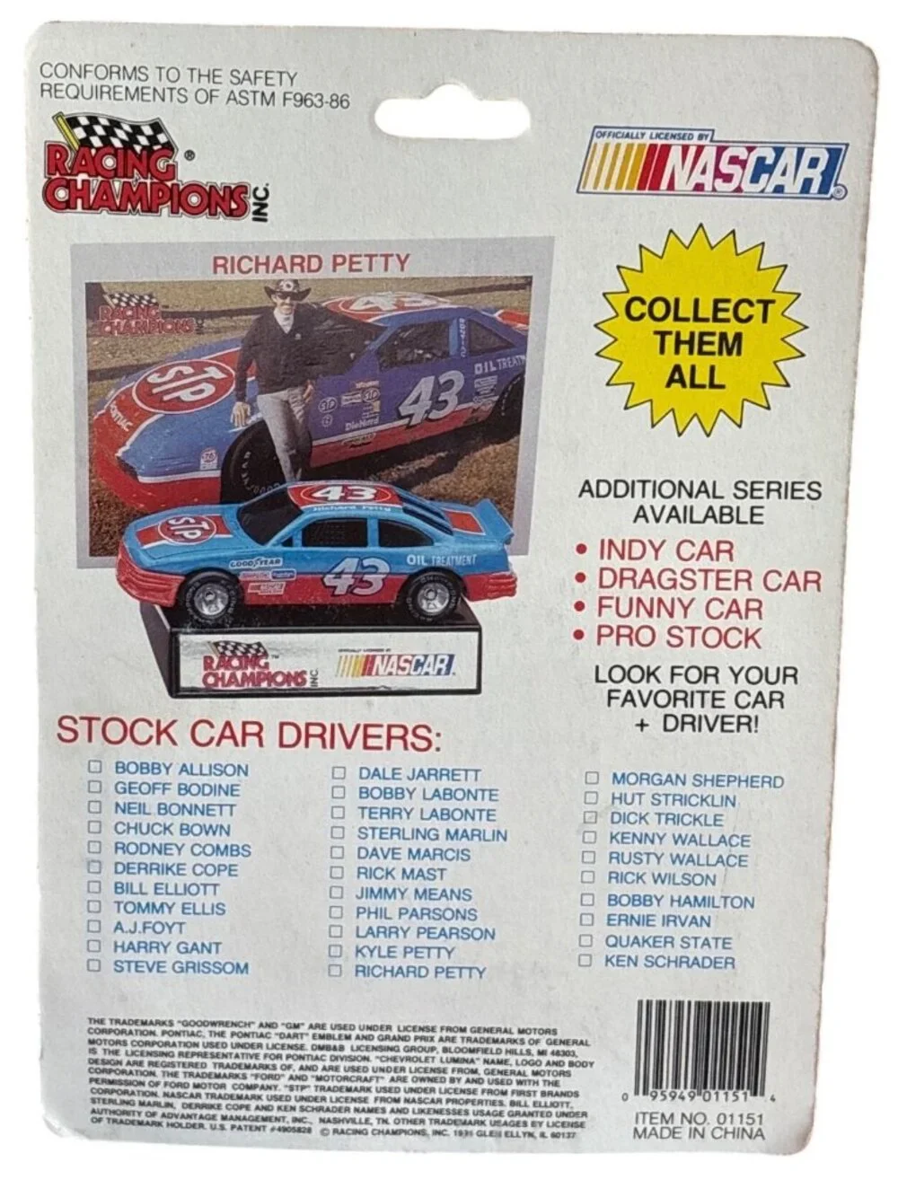 Die Cast Racing Champions NASCAR Stock Car Kenny Wallace Collectors Card Stand